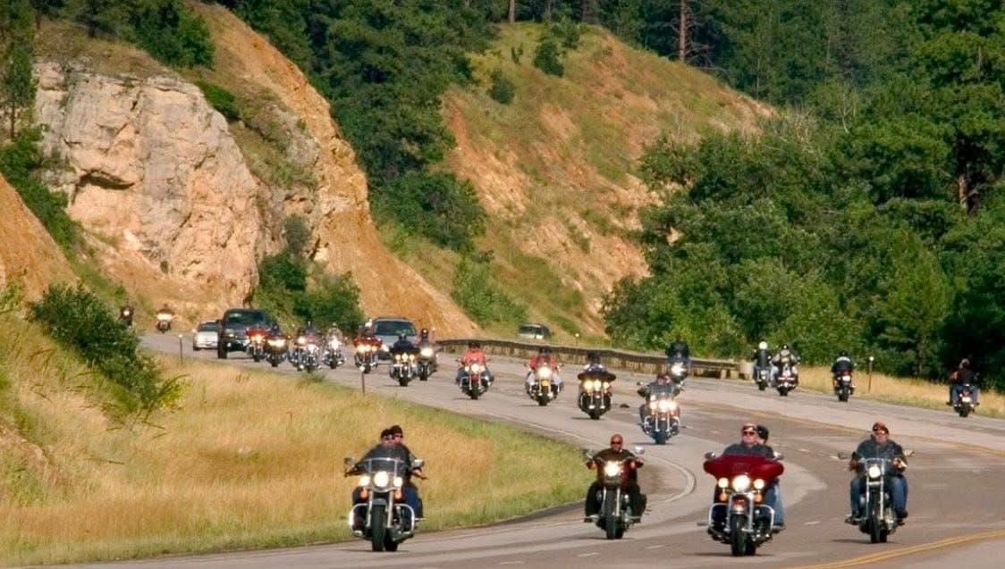 Motorcycles parked at Rush No More during the Sturgis Motorcycle Rally