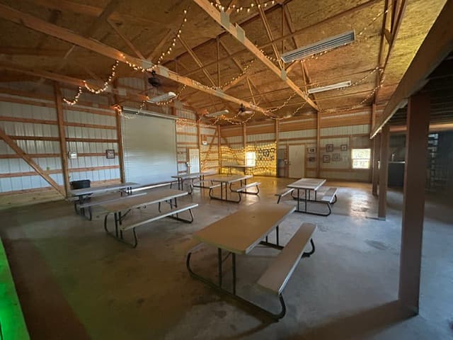 Event center interior with seating arrangement